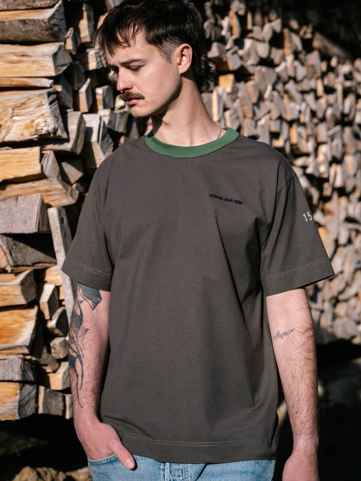 Dark Khaki Contrast T-shirt - One of 38